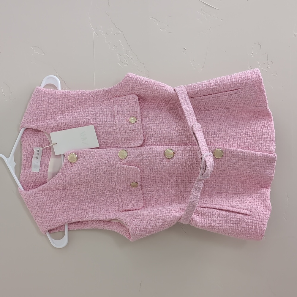 Zara Women Textured STRUCTURED BELTED VEST Pink M NWT - Picture 11 of 14